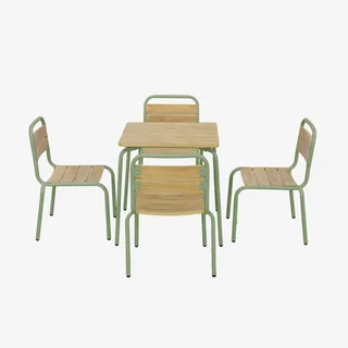 Table de jardin enfant métal effet bois 4 sièges Suzie