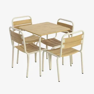 Table jardin enfant métal effet bois 4 chaises Suzie