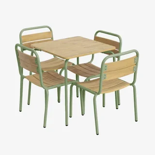 Table de jardin enfant métal effet bois 4 sièges Suzie