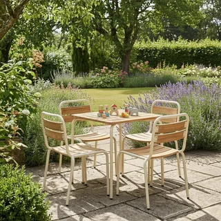 Table jardin enfant métal effet bois 4 chaises Suzie
