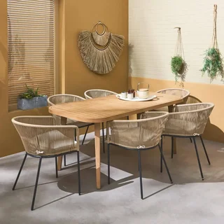 Gartentisch Eukalyptus Holz 180 cm 6 Personen Seil Metall Indoor Outdoor Terrassenmöbel