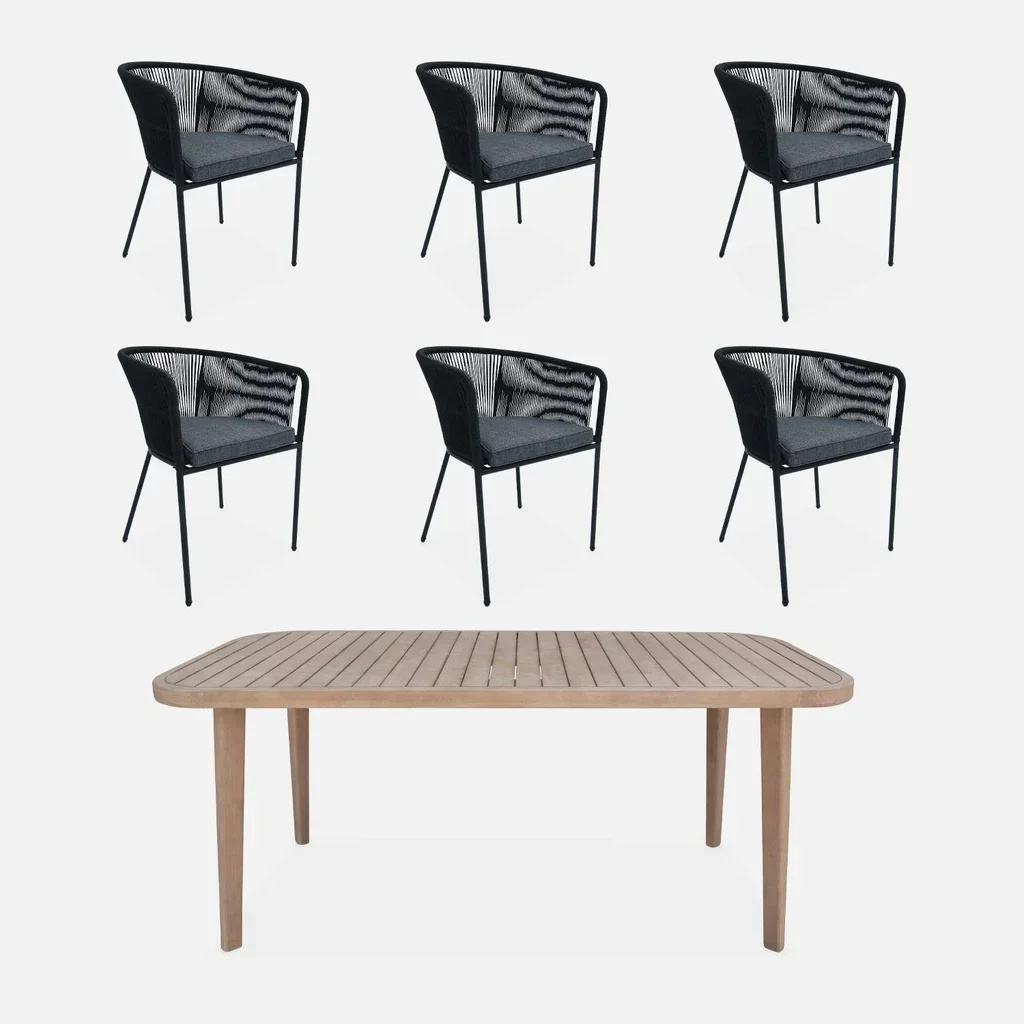 Gartentisch Eukalyptus 180 cm 6 Personen Seil Metall Terrasse Outdoor