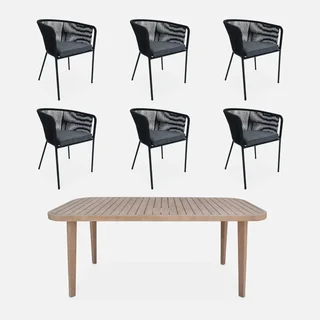 Gartentisch Eukalyptus 180 cm 6 Personen Seil Metall Terrasse Outdoor