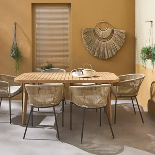 Gartentisch Eukalyptus Holz 180 cm 6 Personen Seil Metall Indoor Outdoor Terrassenmöbel