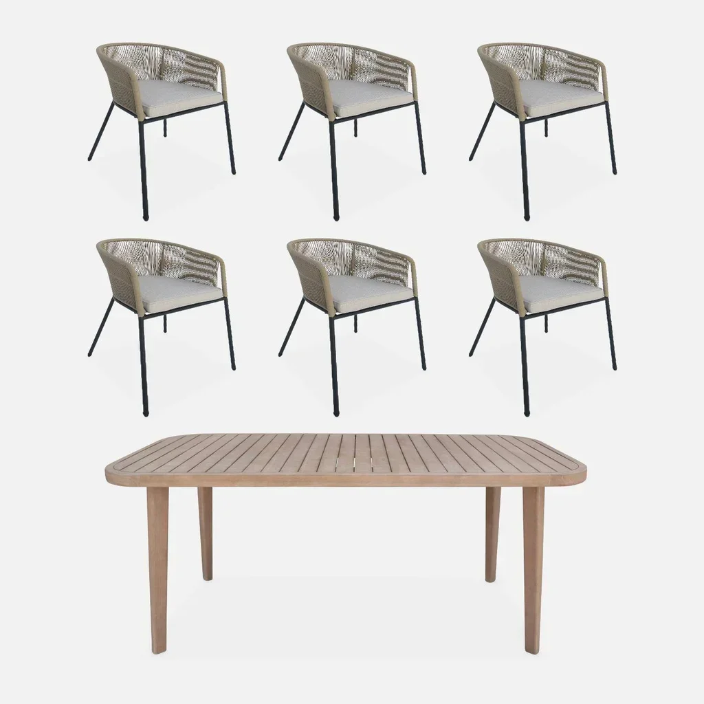 Gartentisch Eukalyptus Holz 180 cm 6 Personen Seil Metall Indoor Outdoor Terrassenmöbel