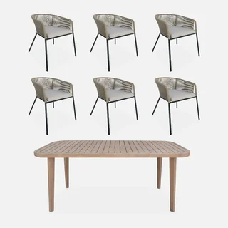 Gartentisch Eukalyptus Holz 180 cm 6 Personen Seil Metall Indoor Outdoor Terrassenmöbel