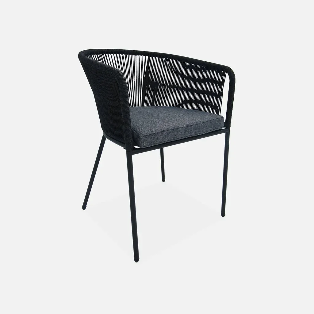 Gartentisch Eukalyptus 180 cm 6 Personen Seil Metall Terrasse Outdoor