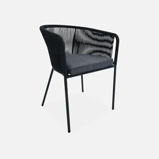Gartentisch Eukalyptus 180 cm 6 Personen Seil Metall Terrasse Outdoor