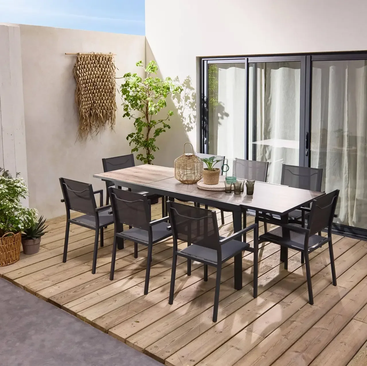 Table de jardin extensible aluminium 8 places Nashville effet bois