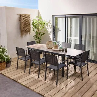 Ausziehbarer Gartentisch Aluminium 8 Sitze Nashville Holzeffekt