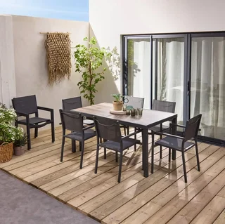 Ausziehbarer Gartentisch Aluminium 8 Sitze Nashville Holzeffekt