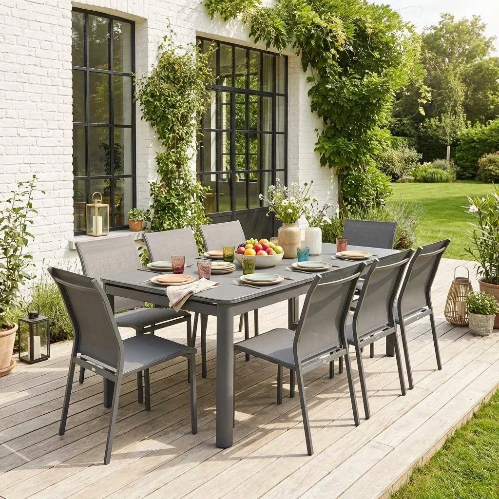Table de jardin extensible aluminium 8 places Soria avec chaises Buffalo