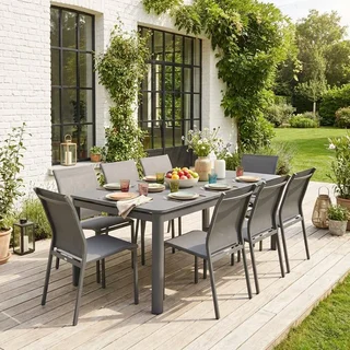 Table de jardin extensible aluminium 8 places Soria avec chaises Buffalo