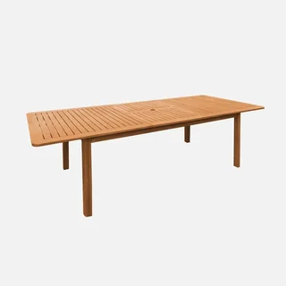 Table de jardin extensible bois eucalyptus 6-8 places avec emplacement parasol