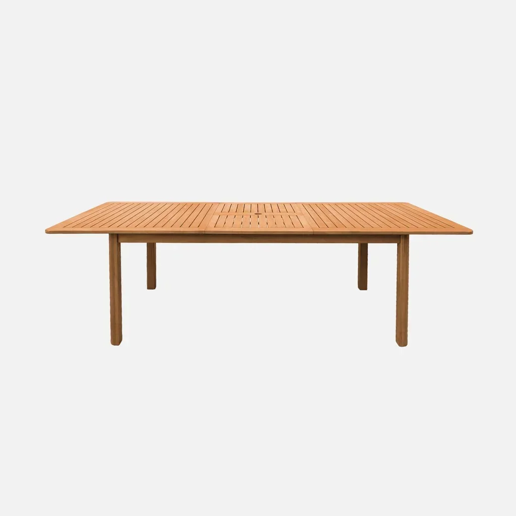 Table de jardin extensible bois eucalyptus 6-8 places avec emplacement parasol