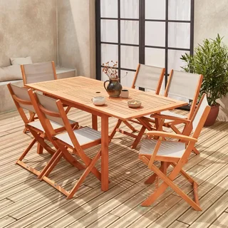 Mesa de jardín extensible eucalipto 6 plazas con extensión mariposa 60cm