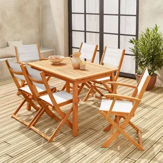 Mesa de jardín extensible eucalipto 6 plazas con extensión 60cm - muebles de exterior