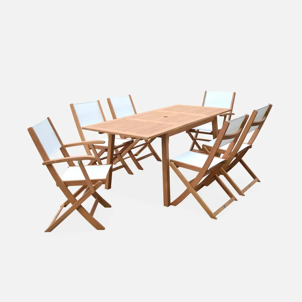 Mesa de jardín extensible eucalipto 6 plazas con extensión 60cm - muebles de exterior