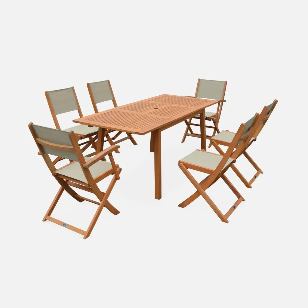 Mesa de jardín extensible eucalipto 6 plazas con extensión mariposa 60cm