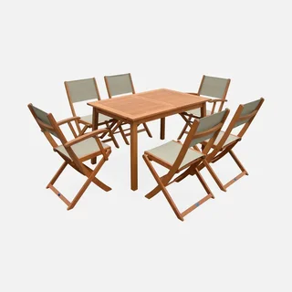 Mesa de jardín extensible eucalipto 6 plazas con extensión mariposa 60cm