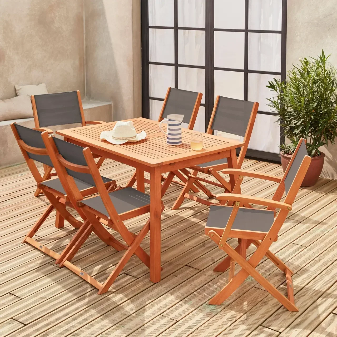 Mesa de jardín extensible eucalipto 6 plazas con extensión 60cm - muebles de exterior