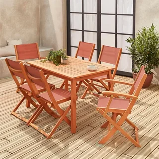 Mesa de jardín extensible eucalipto 6 plazas con extensión 60cm - muebles de exterior