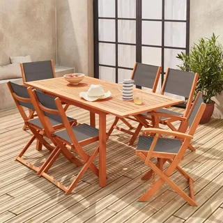 Mesa de jardín extensible eucalipto 6 plazas con extensión 60cm - muebles de exterior