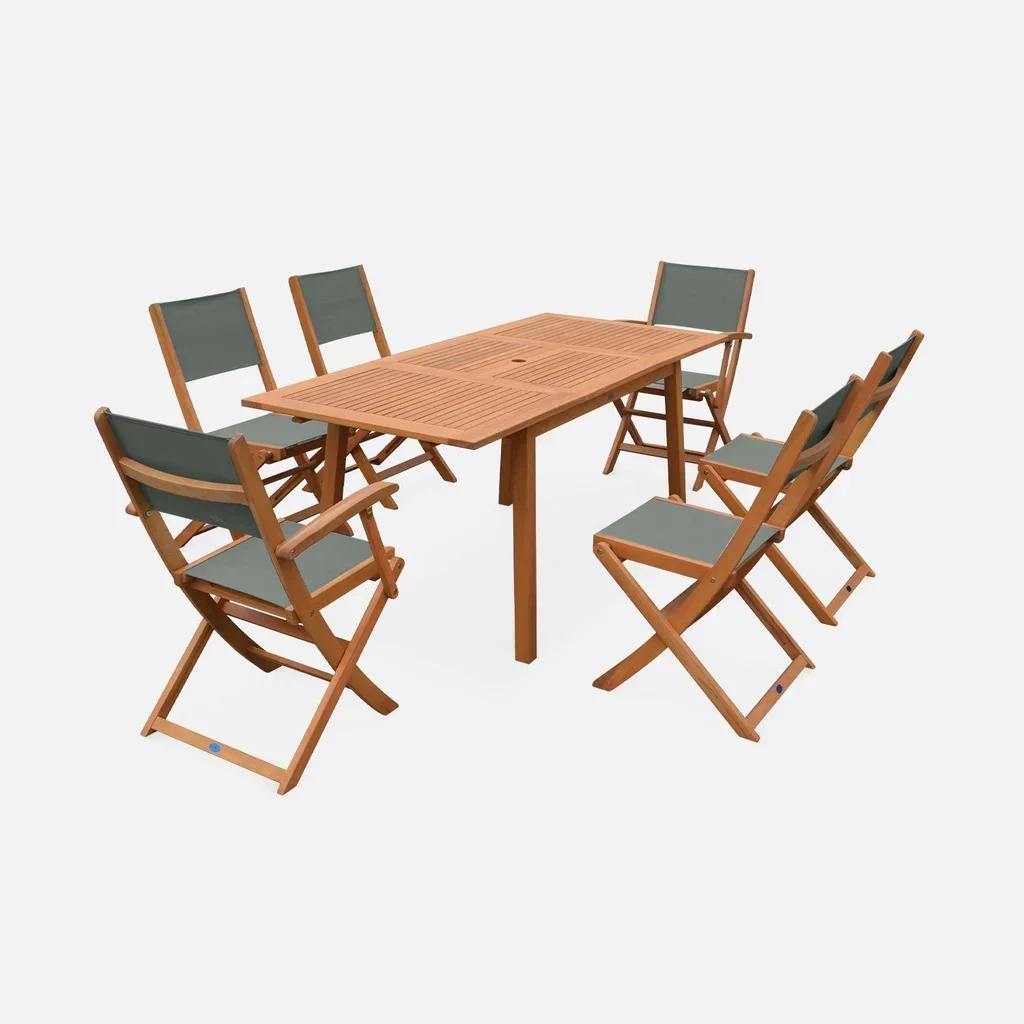 Mesa de jardín extensible de eucalipto 6 plazas con extensión mariposa