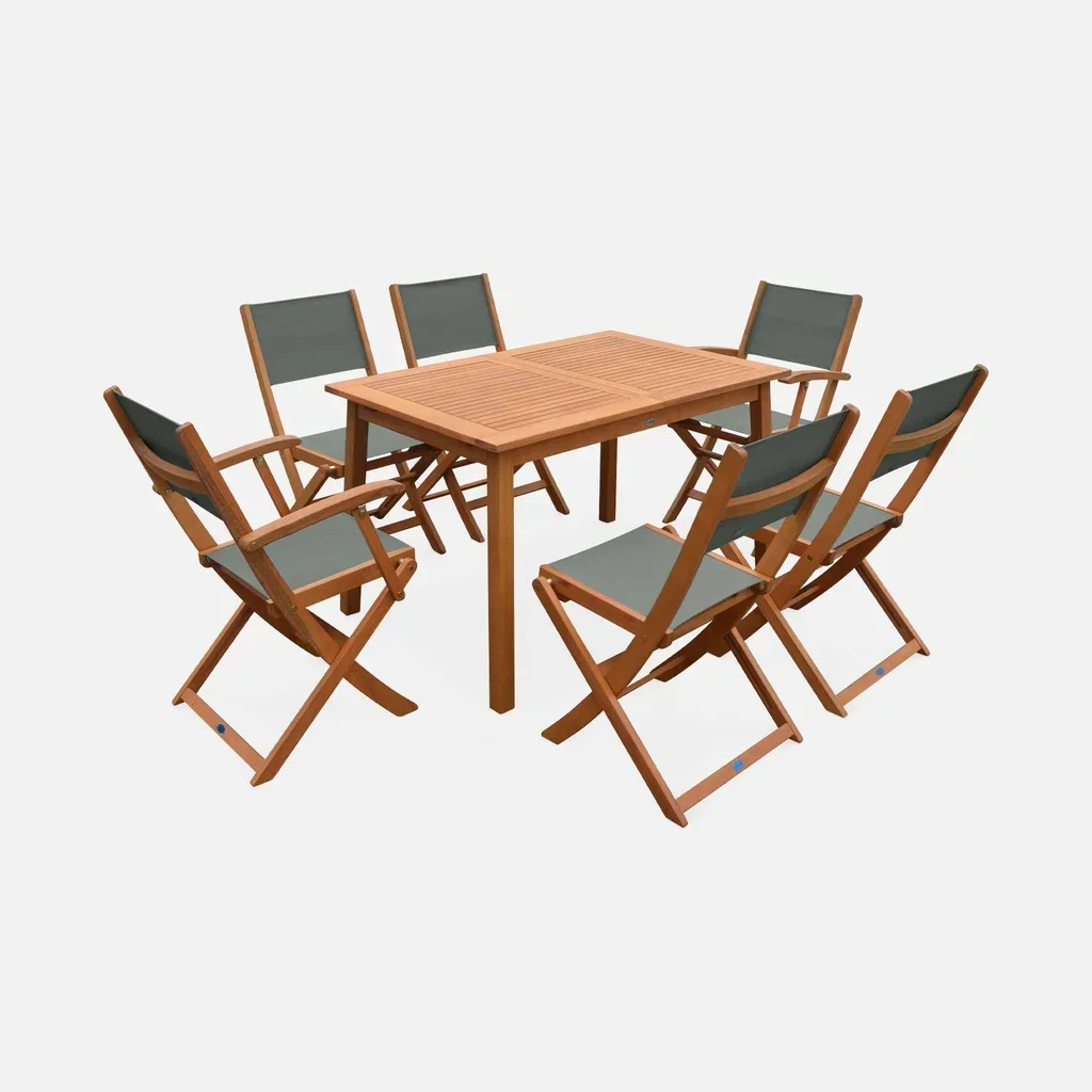 Mesa de jardín extensible de eucalipto 6 plazas con extensión mariposa