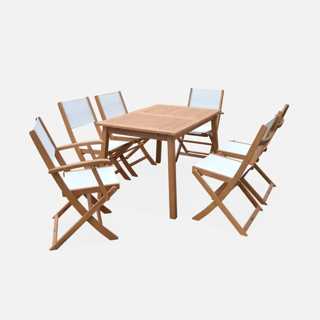 Mesa de jardín extensible eucalipto 6 plazas con extensión 60cm - muebles de exterior
