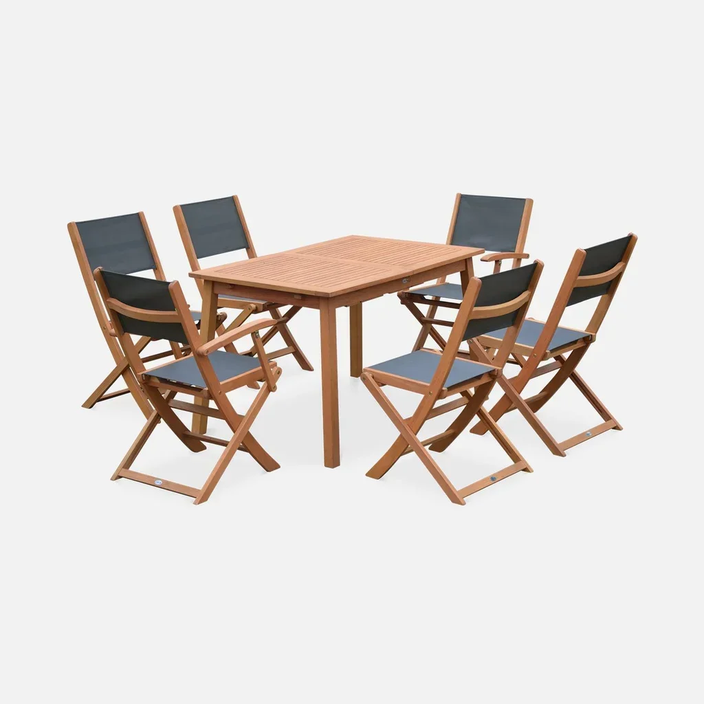 Mesa de jardín extensible eucalipto 6 plazas con extensión 60cm - muebles de exterior