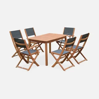 Mesa de jardín extensible eucalipto 6 plazas con extensión 60cm - muebles de exterior