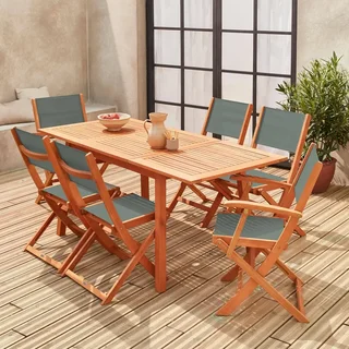 Mesa de jardín extensible de eucalipto 6 plazas con extensión mariposa