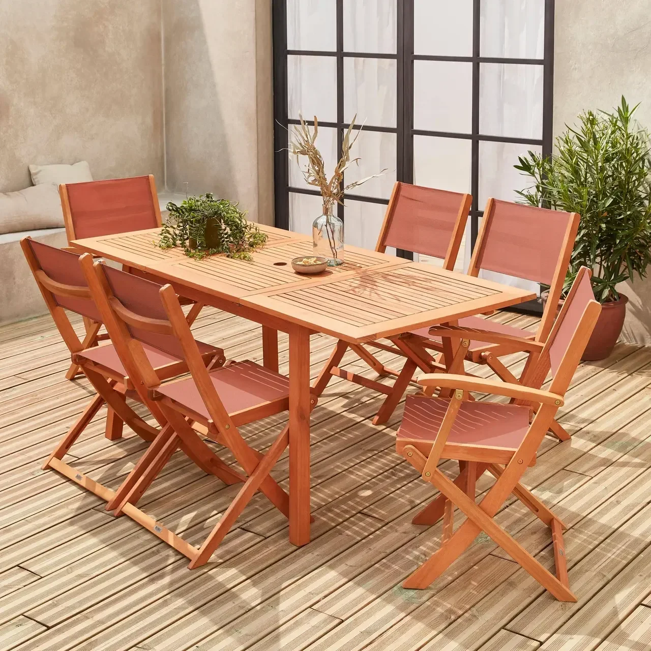 Mesa de jardín extensible eucalipto 6 plazas con extensión 60cm - muebles de exterior