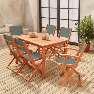 Mesa de jardín extensible de eucalipto 6 plazas con extensión mariposa