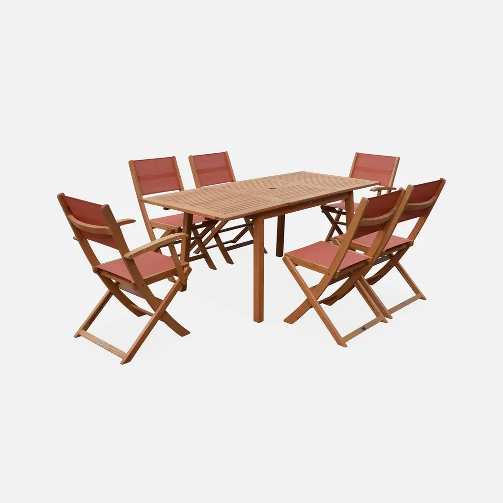 Mesa de jardín extensible eucalipto 6 plazas con extensión 60cm - muebles de exterior