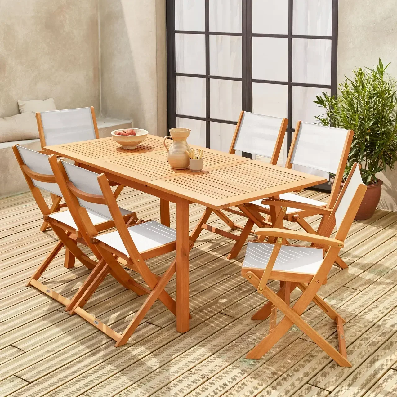 Mesa de jardín extensible eucalipto 6 plazas con extensión 60cm - muebles de exterior