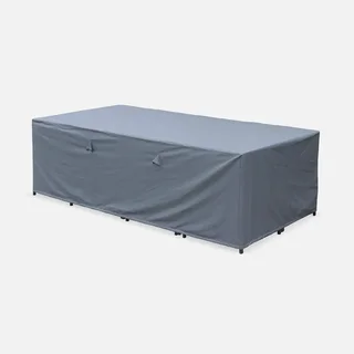Table de jardin encastrable 12 places résine tressée Vabo avec poufs et housse