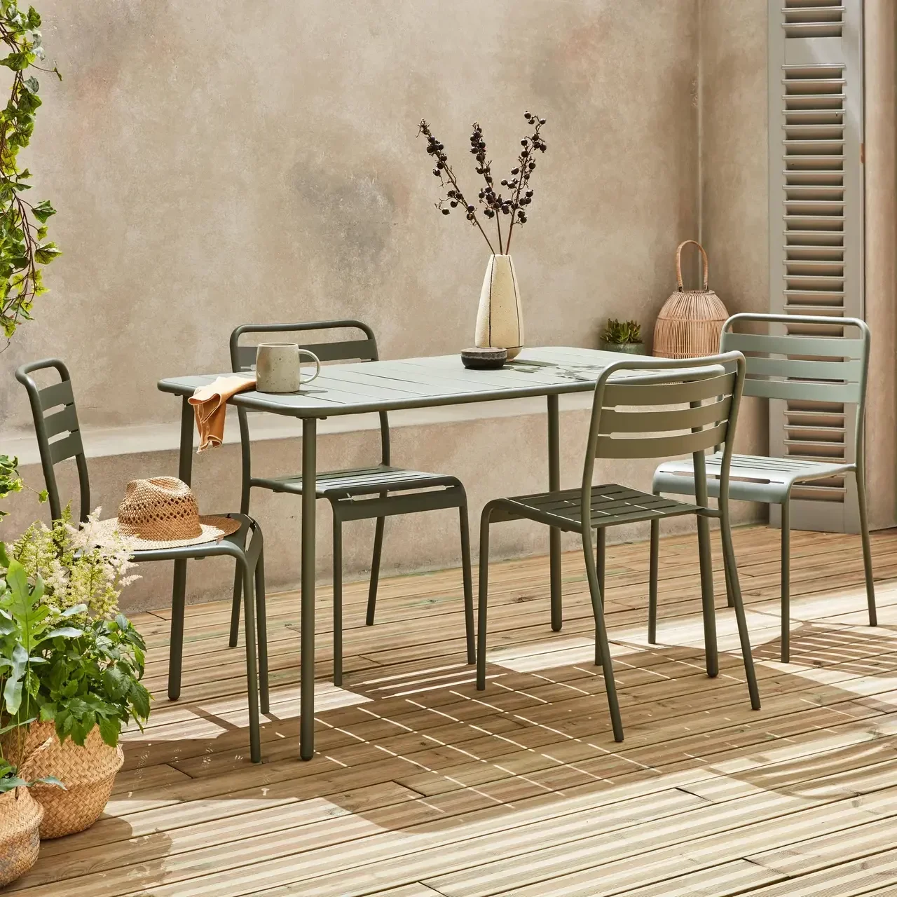 Table de jardin métal 4 places bistrot terrasse balcon acier antirouille
