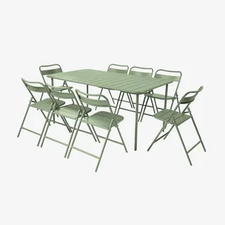 Metall Gartentisch 8 Personen Terrakotta Amélia mit Klappstühlen