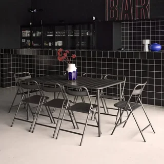 Metall Gartentisch 8 Personen Terrakotta Amélia mit Klappstühlen
