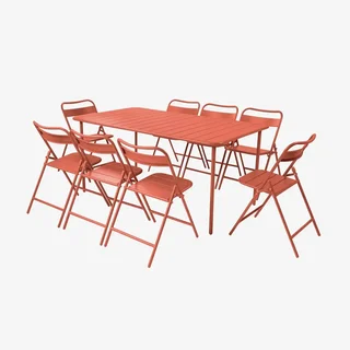 Amelia Gartengarnitur 8 Klappstühle Terrakotta rostfreier Stahl Gartenmöbel Set