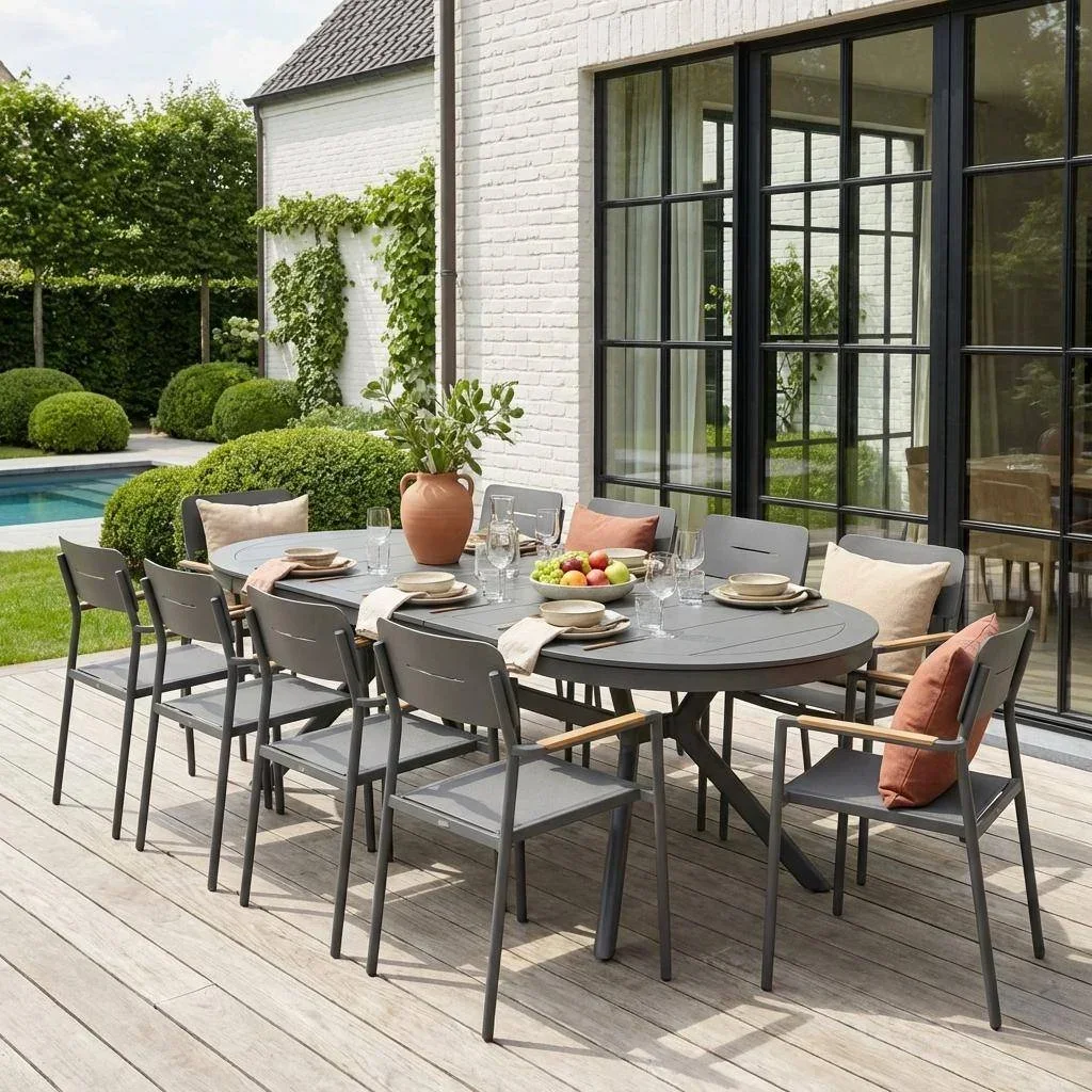 Table jardin ovale extensible aluminium 10 places Metora