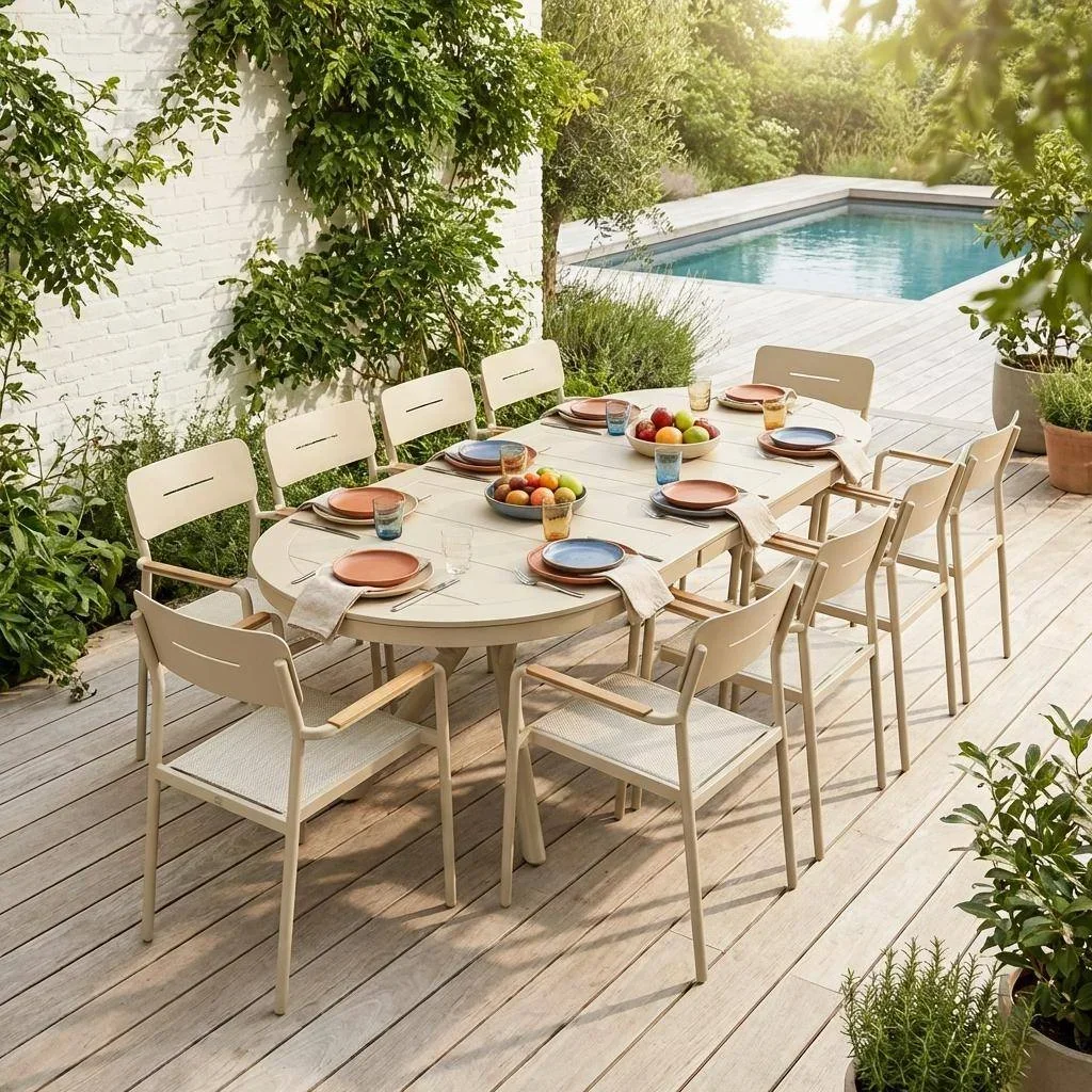 Tavolo da giardino ovale allungabile alluminio 10 posti Metora