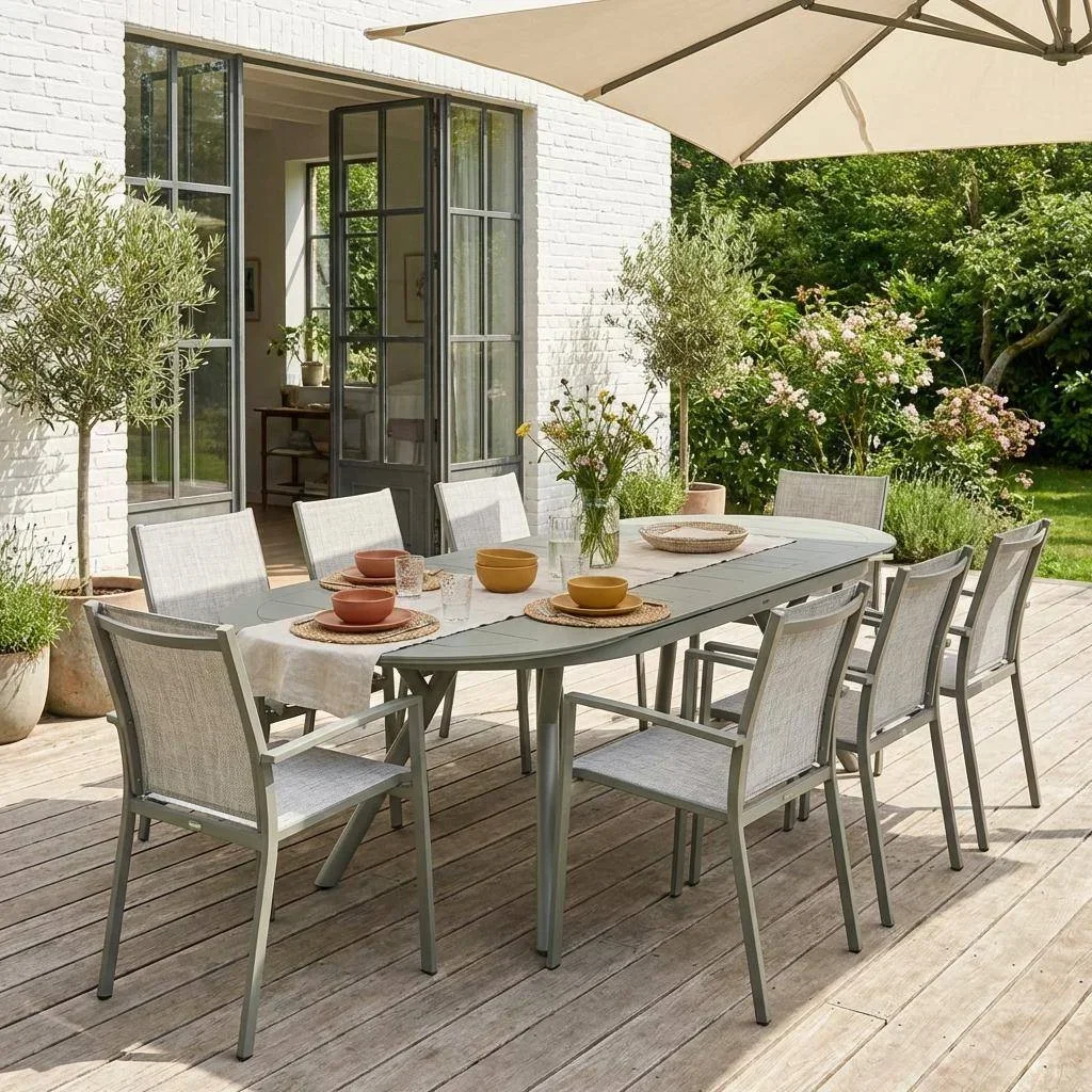 Table de jardin ovale extensible aluminium 10 places Metora