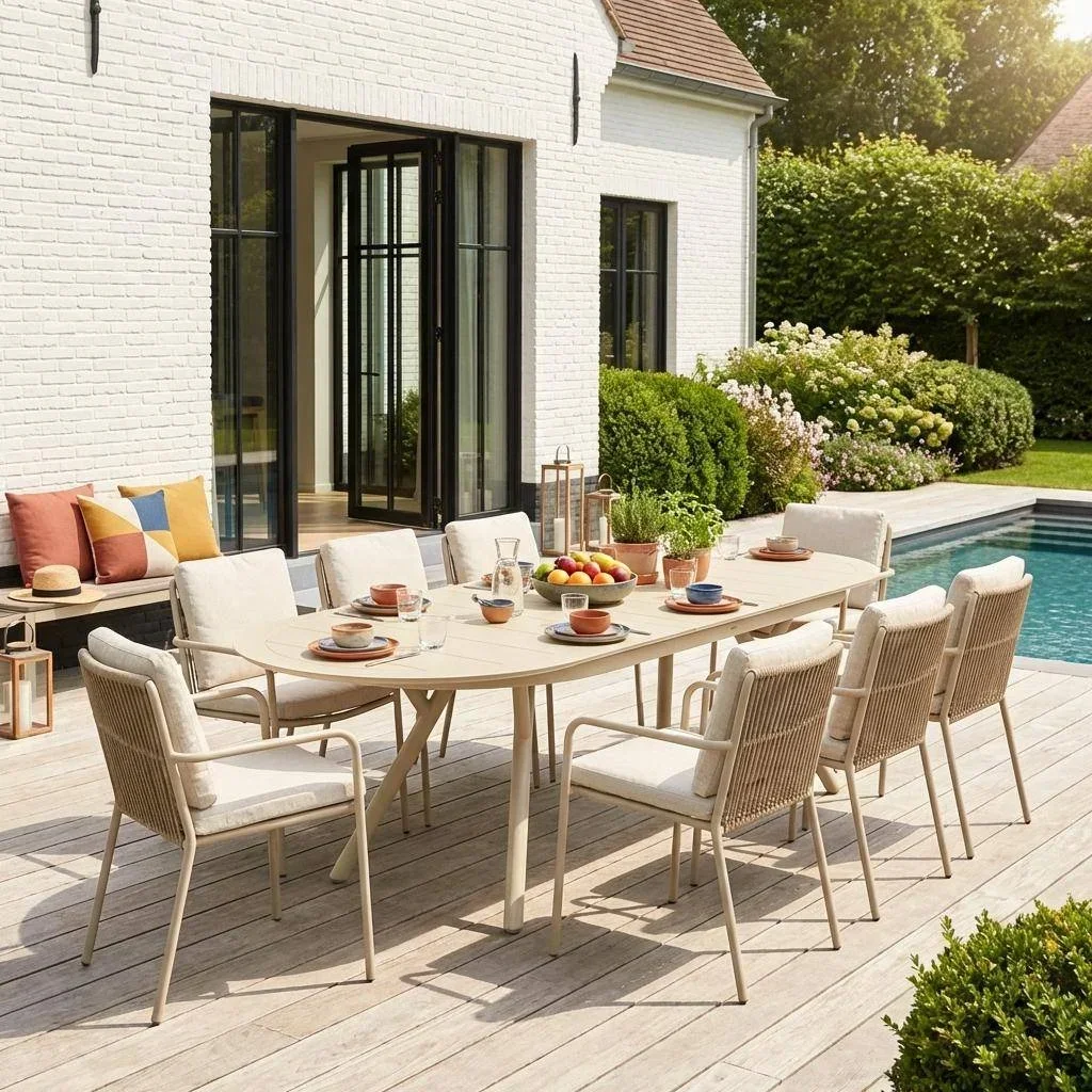 Table de jardin ovale extensible aluminium 10 places anthracite Metora