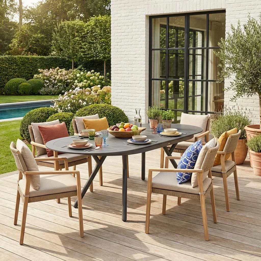 Table de jardin ovale extensible aluminium 10 places Metora anthracite
