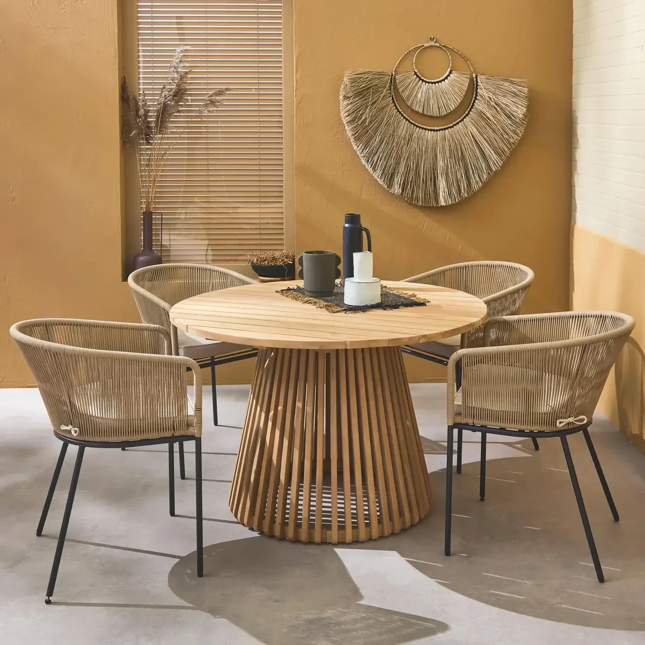 Table jardin rectangulaire bois acacia 4 places extérieur