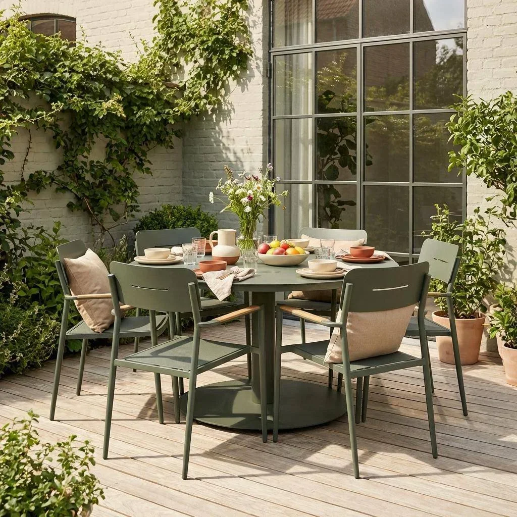 Runder Aluminium Gartentisch 6 Personen Oreva Terrasse Balkon