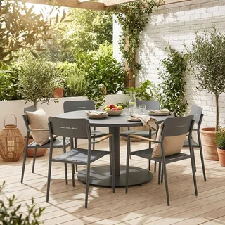 Tavolo da giardino rotondo alluminio 6 posti Oreva terrazza esterno